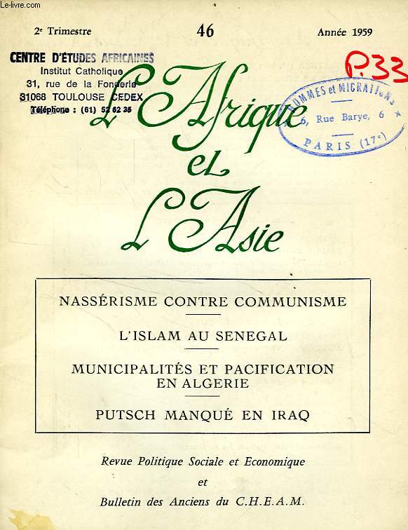 L'AFRIQUE ET L'ASIE, N 46, 2e TRIM. 1959