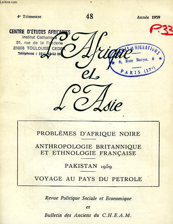 L'AFRIQUE ET L'ASIE, N 48, 4e TRIM. 1959