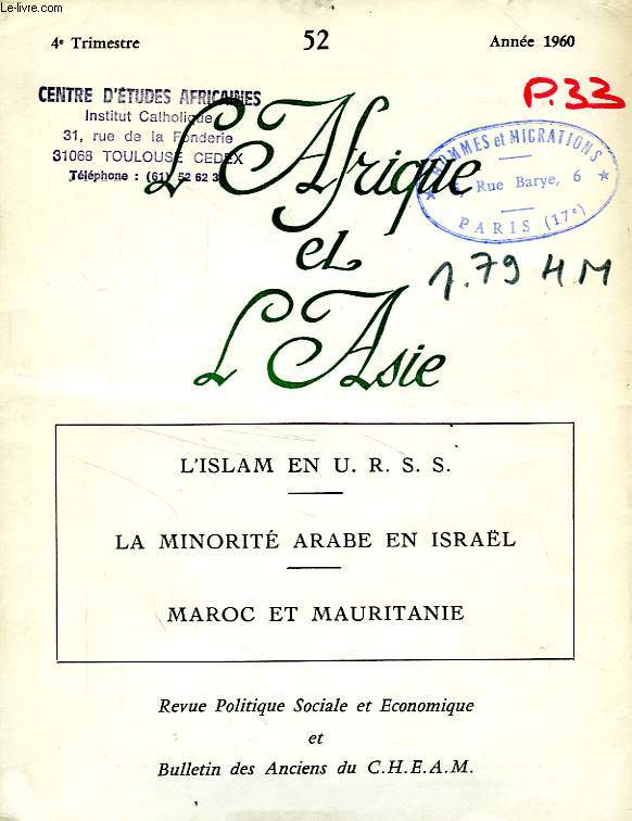 L'AFRIQUE ET L'ASIE, N 52, 4e TRIM. 1960