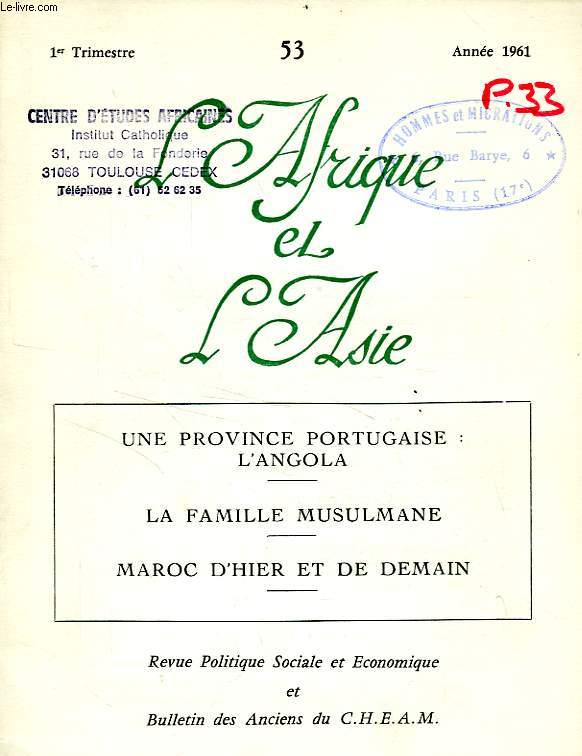 L'AFRIQUE ET L'ASIE, N 53, 1er TRIM. 1961