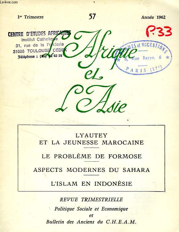L'AFRIQUE ET L'ASIE, N 57, 1er TRIM. 1961