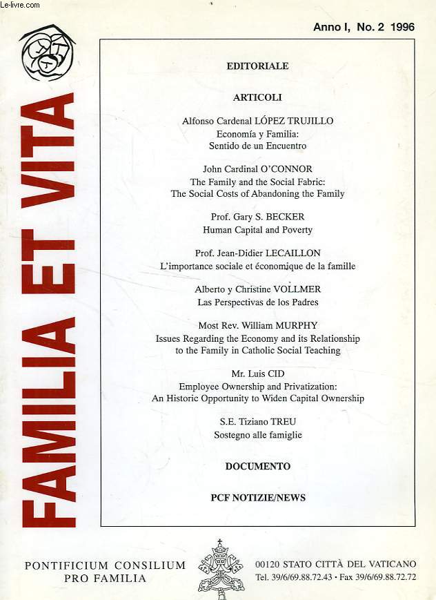 FAMILIA ET VITA, ANNO I, N 2, 1996