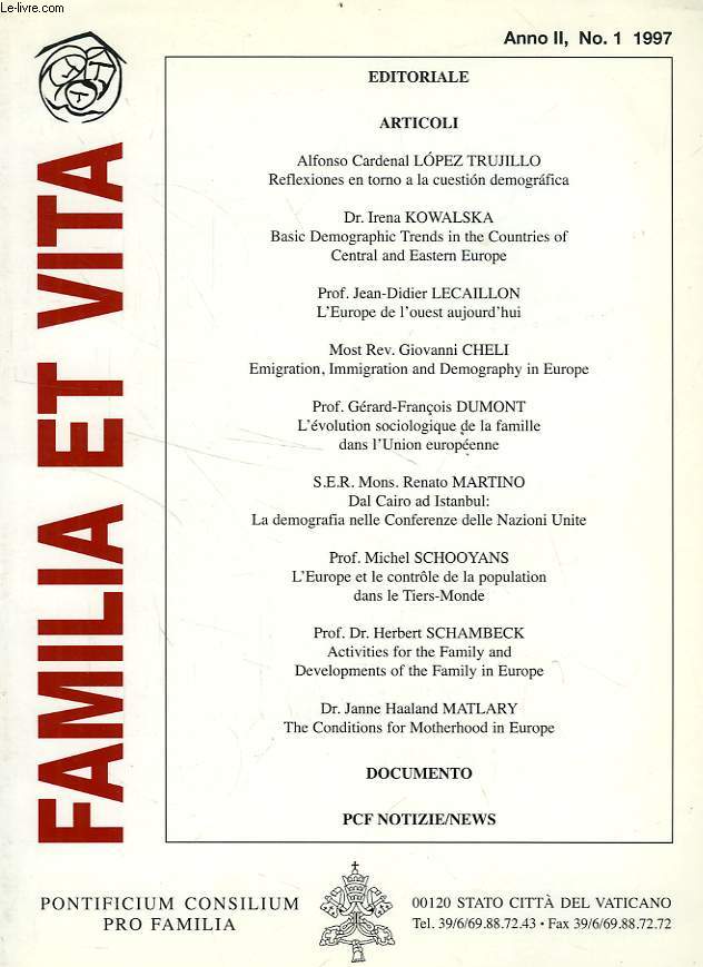 FAMILIA ET VITA, ANNO II, N 1, 1997