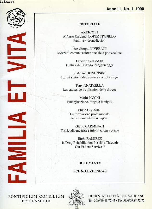 FAMILIA ET VITA, ANNO III, N 1, 1998