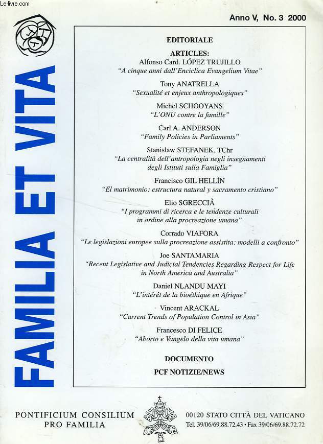 FAMILIA ET VITA, ANNO V, N 3, 2000