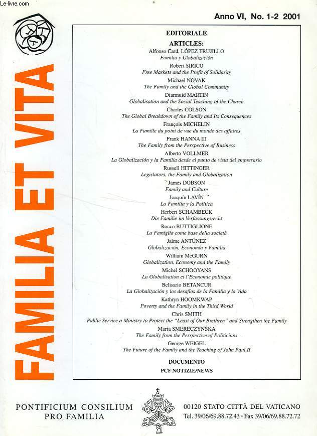 FAMILIA ET VITA, ANNO VI, N 1-2, 2001