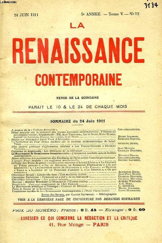 LA RENAISSANCE CONTEMPORAINE, 5e ANNEE, N 12, JUIN 1911