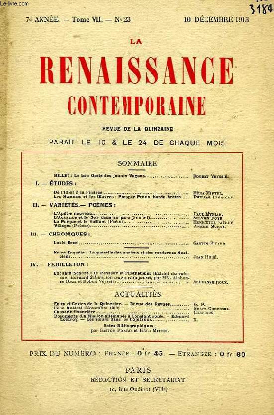 LA RENAISSANCE CONTEMPORAINE, 7e ANNEE, N 23, DEC. 1913