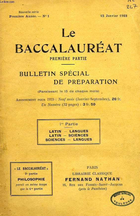 LE BACCALAUREAT, BULLETIN SPECIAL DE PREPARATION, 1923-1924, 21 NUMEROS