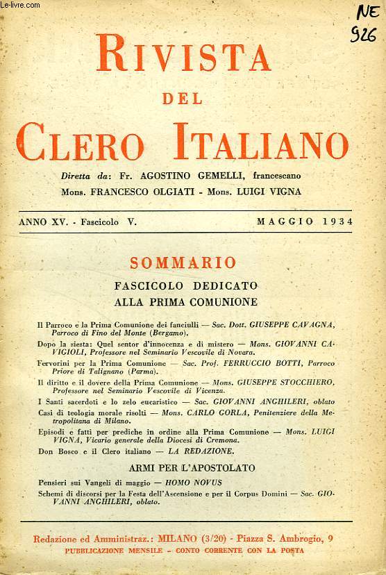 RIVISTA DEL CLERO ITALIANO, ANNO XV, FASC. 5, MAGGIO 1934
