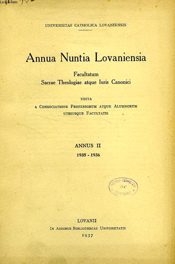 ANNUA NUNTIA LOVANIENSIA, FACULTATUM SACRAE THEOLOGIAE ATQUE IURIS CANONICI, ANNUS II, 1935-1936