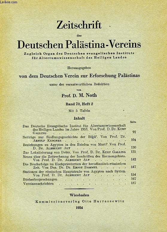 ZEITSCHRIFT DES DEUTSCHEN PALSTINA-VEREINS, BAND 70, HEFT 2, 1954