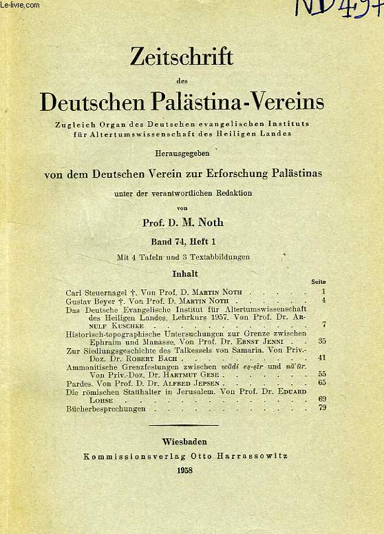 ZEITSCHRIFT DES DEUTSCHEN PALSTINA-VEREINS, BAND 74, HEFT 1, 1958
