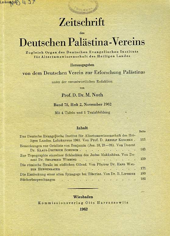 ZEITSCHRIFT DES DEUTSCHEN PALSTINA-VEREINS, BAND 78, HEFT 2, 1962