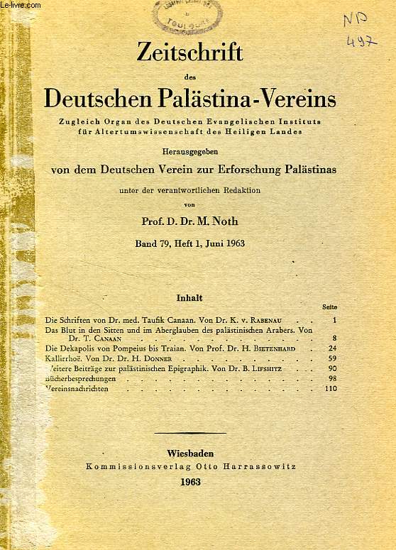 ZEITSCHRIFT DES DEUTSCHEN PALSTINA-VEREINS, BAND 79, HEFT 1, 1963