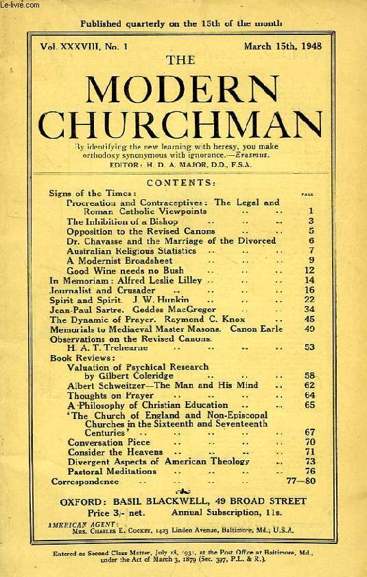 THE MODERN CHURCHMAN, VOL. XXXVIII, N 1, MARCH 1948
