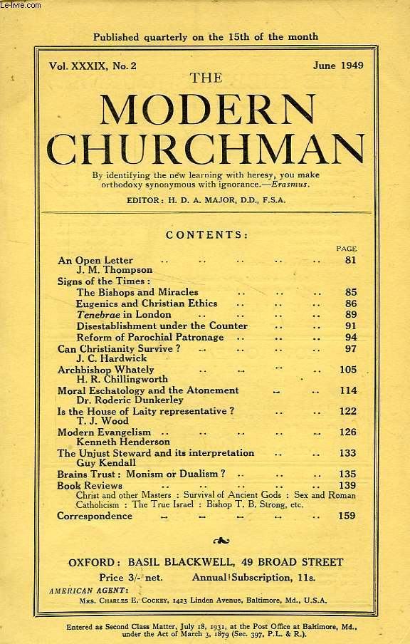 THE MODERN CHURCHMAN, VOL. XXXIX, N 2, JUNE 1949