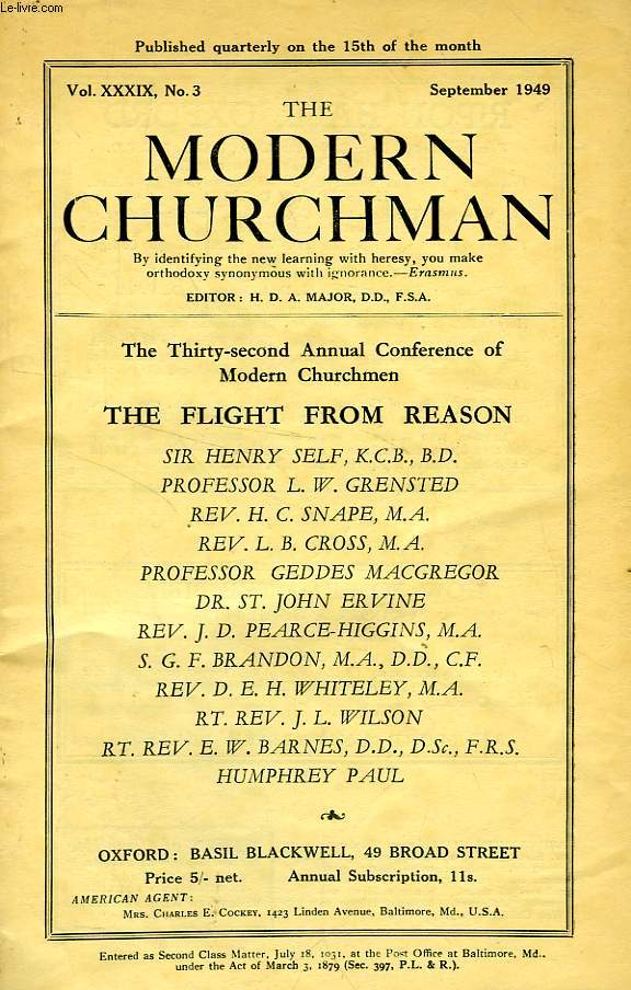 THE MODERN CHURCHMAN, VOL. XXXIX, N 3, SEPT. 1949