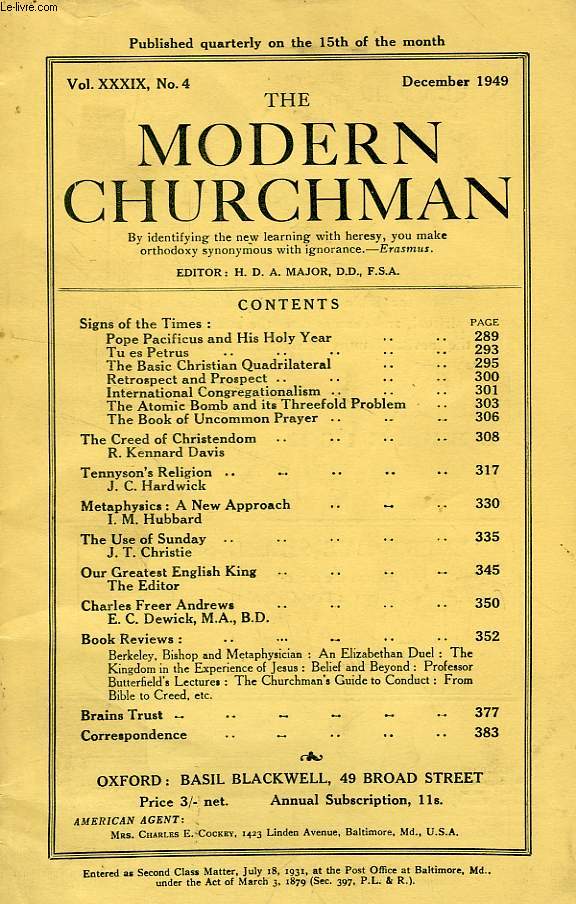 THE MODERN CHURCHMAN, VOL. XXXIX, N 4, DEC. 1949