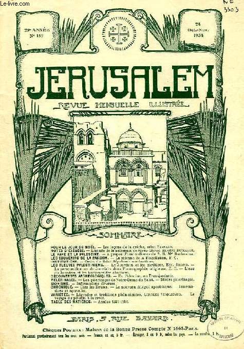 JERUSALEM, 29e ANNEE, N 182, OCT.-NOV. 1934, REVUE MENSUELLE ILLUSTREE