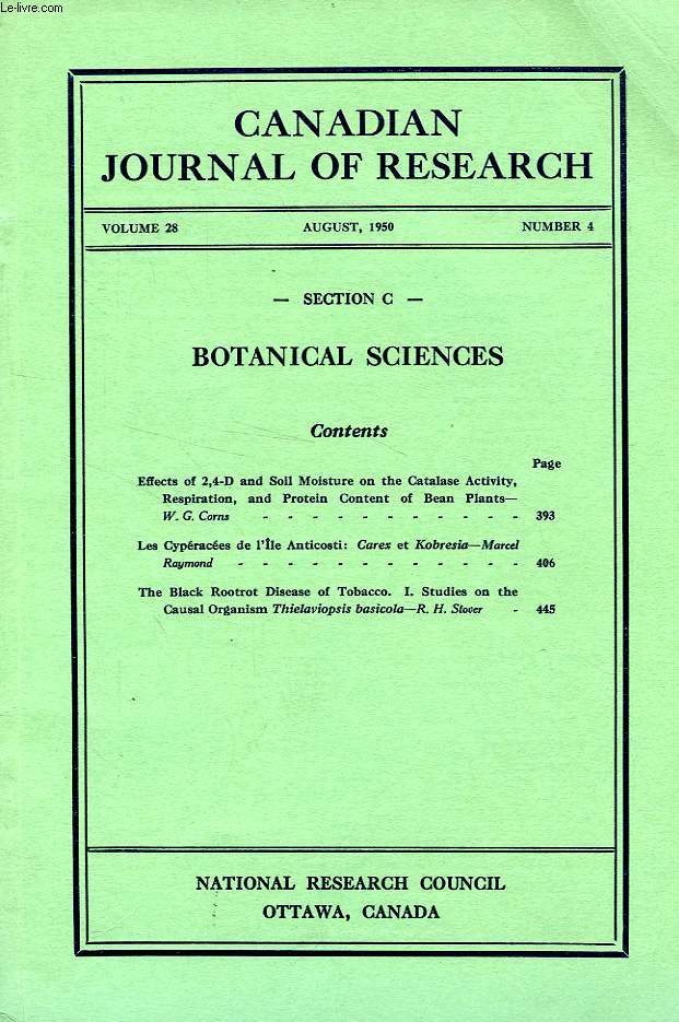 CANADIAN JOURNAL OF RESEARCH, VOL. 28, N 4, AUGUST 1950, SECTION C, BOTANICAL SCIENCES