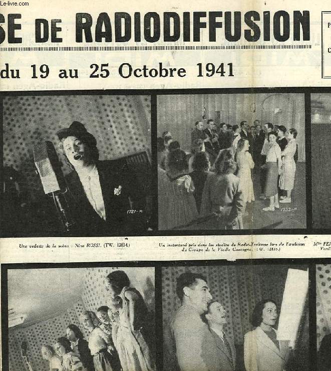 FEDERATION FRANCAISE DE RADIODIFFUSION, PROGRAMMES DE LA SEMAINE DU 19 AU 25 OCT. 1941