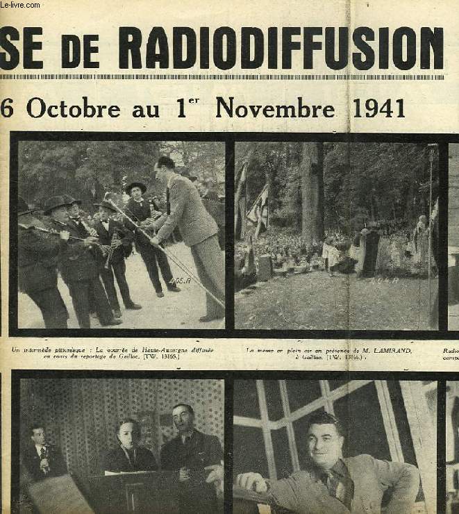 FEDERATION FRANCAISE DE RADIODIFFUSION, PROGRAMMES DE LA SEMAINE DU 26 OCT. AU 1er NOV. 1941