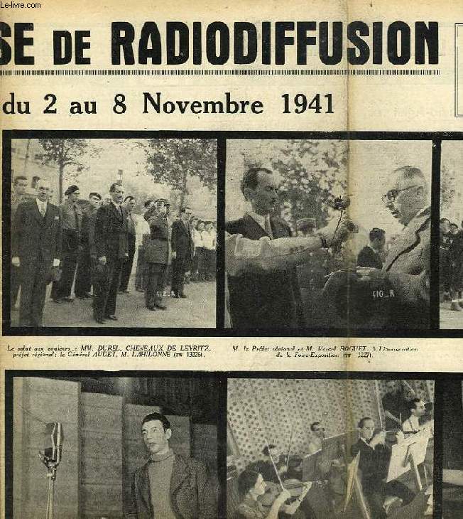 FEDERATION FRANCAISE DE RADIODIFFUSION, PROGRAMMES DE LA SEMAINE DU 2 AU 8 NOV. 1941