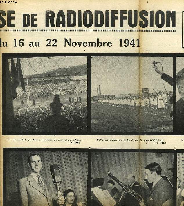 FEDERATION FRANCAISE DE RADIODIFFUSION, PROGRAMMES DE LA SEMAINE DU 16 AU 22 NOV. 1941