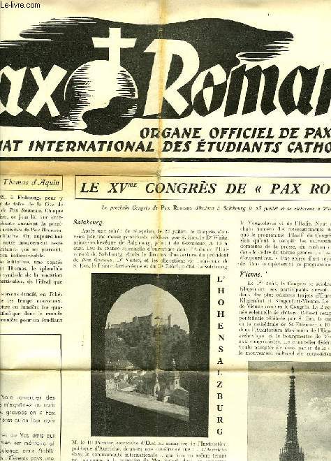 PAX ROMANA, ANNEE I, N 5, MARS 1936, ORGANE OFFICIEL DE PAX ROMANA, SECRETARIAT INTERNATIONAL DES ETUDIANTS CATHOLIQUES