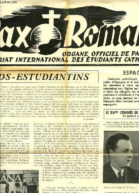 PAX ROMANA, ANNEE II, N 2, DEC. 1936, ORGANE OFFICIEL DE PAX ROMANA, SECRETARIAT INTERNATIONAL DES ETUDIANTS CATHOLIQUES