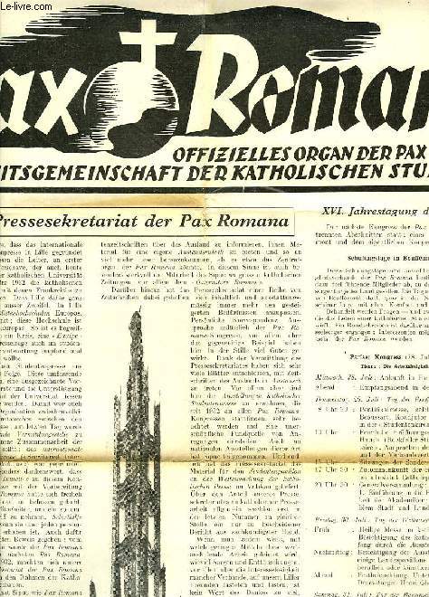 PAX ROMANA, JAHR II., Nr. 5, MARZ. 1937, OFFIZIELLES ORGAN DER PAX ROMANA, WELT-ARBEITSGEMEINSCHAFT DER KATHOLISCHEN STUDENTEN
