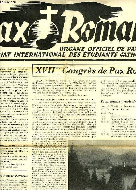 PAX ROMANA, ANNEE III, N 3, JAN. 1938, ORGANE OFFICIEL DE PAX ROMANA, SECRETARIAT INTERNATIONAL DES ETUDIANTS CATHOLIQUES