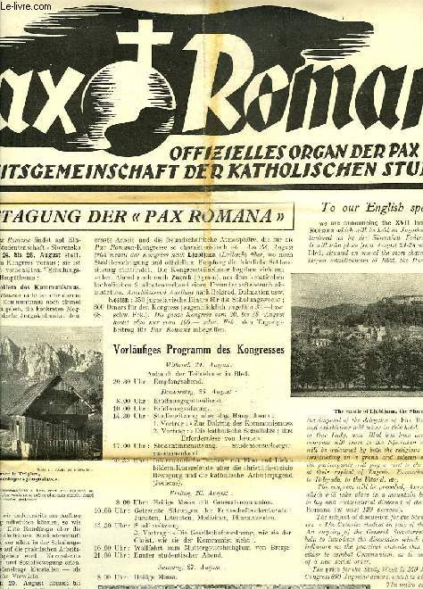 PAX ROMANA, JAHR III., Nr. 4, FEB. 1938, OFFIZIELLES ORGAN DER PAX ROMANA, WELT-ARBEITSGEMEINSCHAFT DER KATHOLISCHEN STUDENTEN