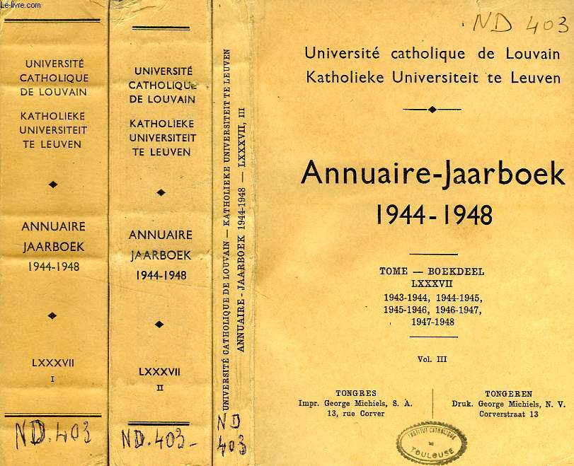 UNIVERSITE CATHOLIQUE DE LOUVAIN, ANNUAIRE / JAARBOEK, 1942-1943