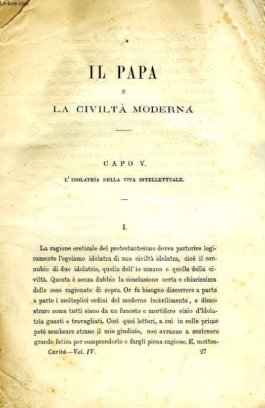 LA CARITA', VOLUME IV, RIVISTA RELIGIOSA, SCIENTIFICA, LETTERARIA
