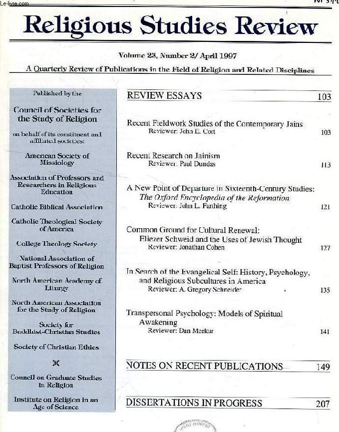 RELIGIOUS STUDIES REVIEW, VOL. 23, N 2, APRIL 1997