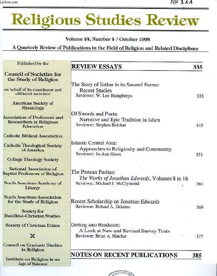 RELIGIOUS STUDIES REVIEW, VOL. 24, N 4, OCT. 1998