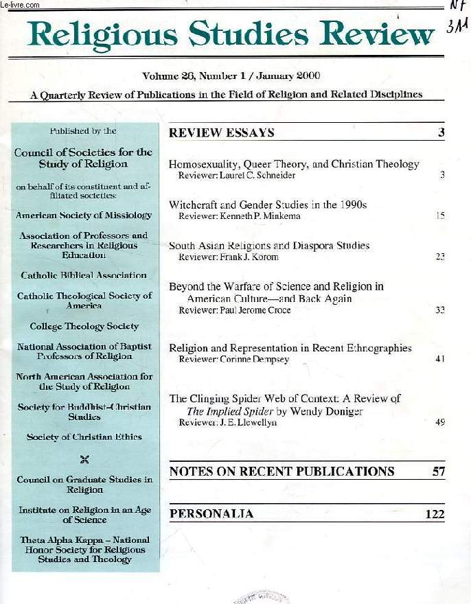 RELIGIOUS STUDIES REVIEW, VOL. 26, N 1, JAN. 2000