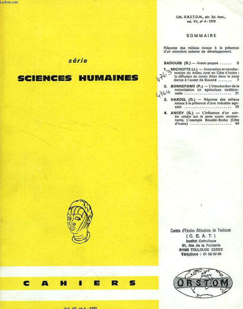 CAHIERS ORSTOM, SCIENCES HUMAINES, VOL. VII, N 4, 1970