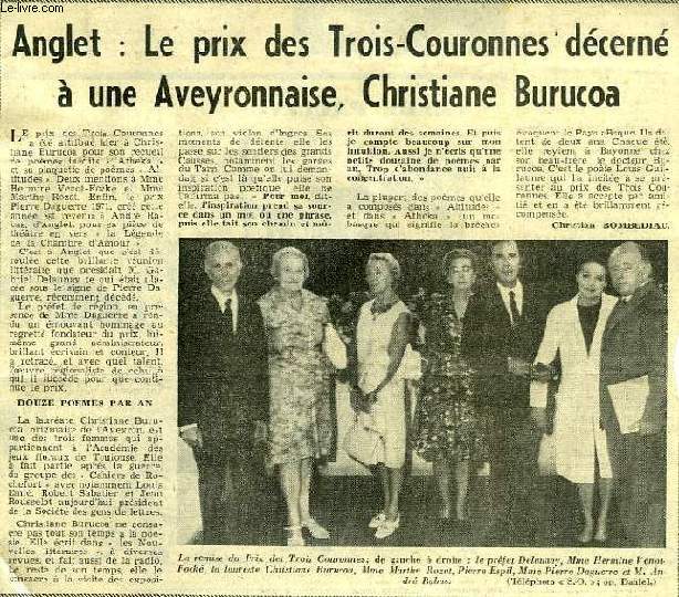 DOSSIER DE COUPURES DE JOURNAUX, LE PRIX DES TROIS COURONNES, 1971 (ARCHIVES DE PIERRE DAGUERRE)