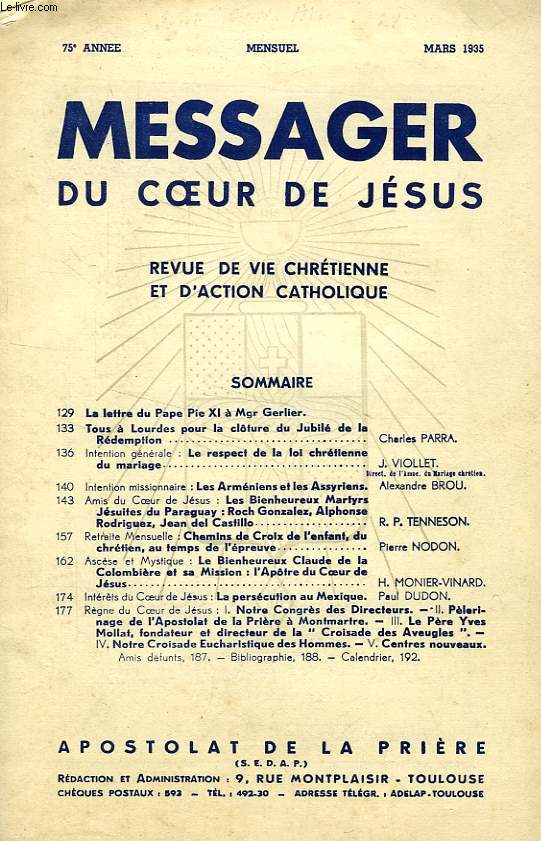 APOSTOLAT DE LA PRIERE, LE MESSAGER DU COEUR DE JESUS, 75e ANNEE, MARS 1935