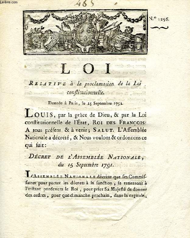 LOI, N 1256, RELATIVE A LA PROCLAMATION DE LA LOI CONSTITUTIONNELLE