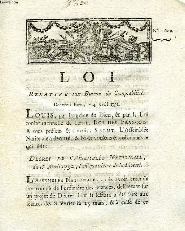 LOI, N 1609, RELATIVE AU BUREAU DE COMPTABILITE