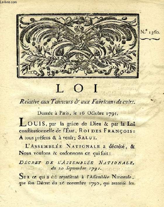 LOI, N 1360, RELATIVE AUX TANNEURS & AUX FABRICANTS DE CUIRS