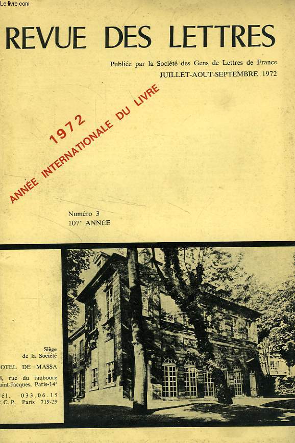 REVUE DES LETTRES, 107e ANNEE, N 3, JUILLET-SEPT. 1972