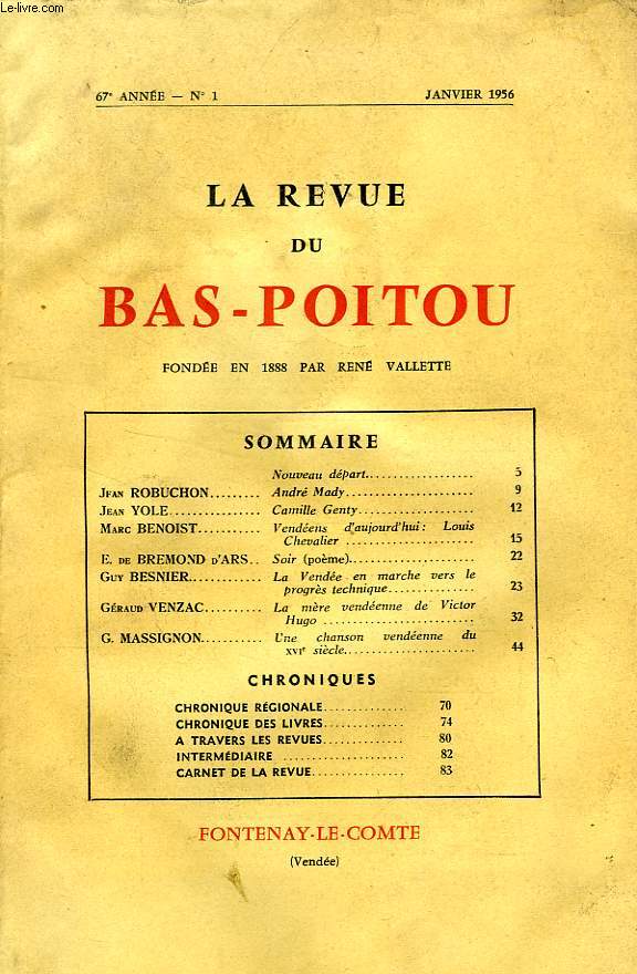 LA REVUE DU BAS-POITOU, 67e ANNEE, N 1, JAN. 1956