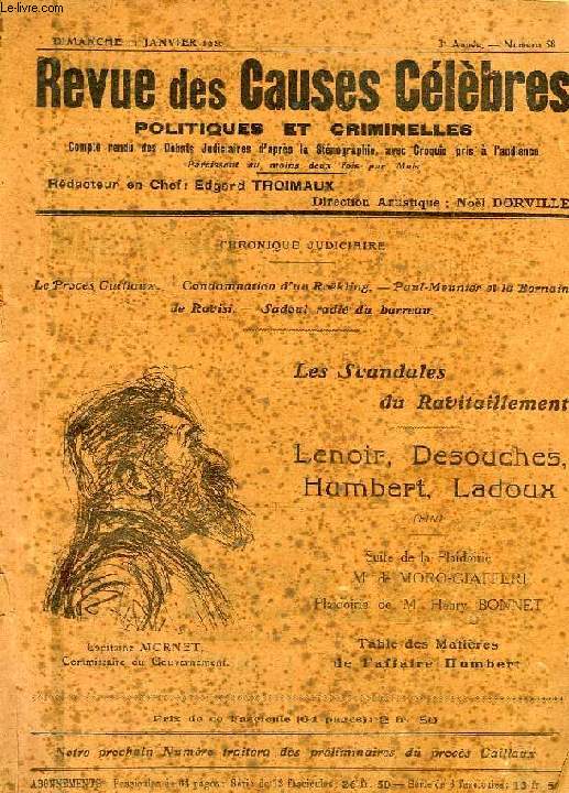 REVUE DES CAUSES CELEBRES, POLITIQUES ET CRIMINELLES, 3e ANNEE, N 58, 11 JAN. 1920