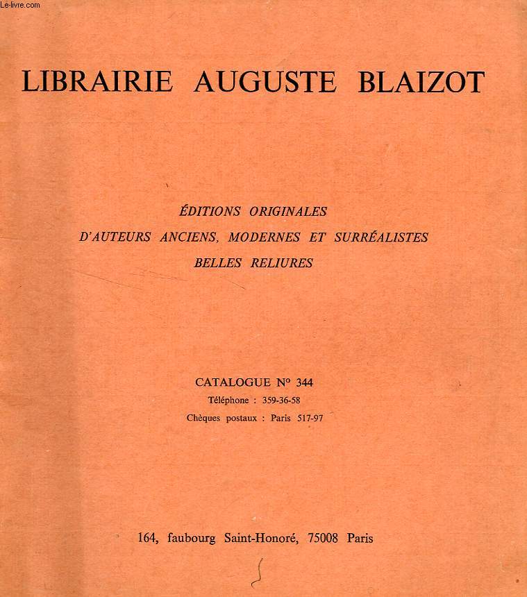 LIBRAIRIE AUGUSTE BLAIZOT, CATALOGUE N 344