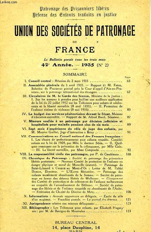 UNION DES SOCIETES DE PATRONAGE DE FRANCE, 42e ANNEE, N 2, 1935